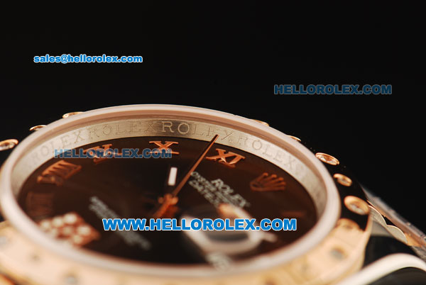 Rolex Datejust Swiss ETA 2836 Automatic Movement Steel Case with Brown Dial and Diamond Bezel-Two Tone Strap - Click Image to Close